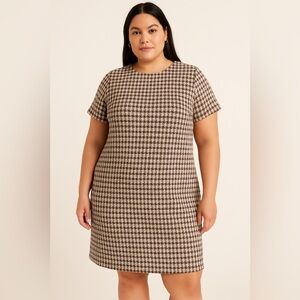 Ann Taylor Brown and White Houndstooth Tweed  Midi Dress